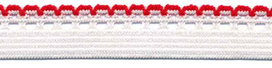 Wit-rood elastiek met sierrand 12 mm 