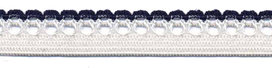Wit-donker blauw elastiek met sierrand 12 mm 