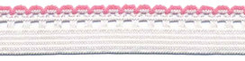 Wit-roze elastiek met sierrand 12 mm 
