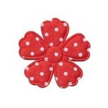 Applicatie bloem klaverblaadje rood met witte stippen satijn middel 35 mm (ca. 25 stuks)