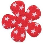 Applicatie bloem rood met witte sterren katoen groot 45 mm (ca. 25 stuks)