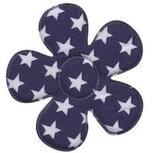 Applicatie bloem donker blauw met witte sterren katoen groot 45 mm (ca. 25 stuks)