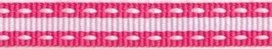 Fuchsia-wit stippel/streep grosgrain/ribsband (ca. 25 m)