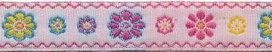 Wit-roze-geel-blauw bloemband 12 mm (ca. 22 m)