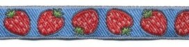 Blauw sierband met rode aardbeien 12 mm (ca. 22 m)