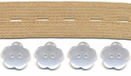 Huidkleur knoopsgatenelastiek (20 mm) en bloemknopen (15 mm)