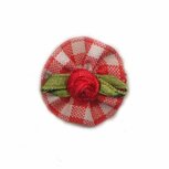 Roosje satijn rood op geruit blad 25 mm (10 stuks)