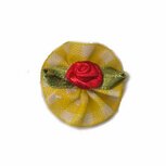 Roosje satijn rood op geel geruit blad 25 mm (10 stuks)