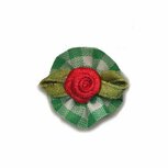 Roosje satijn rood op groen geruit blad 25 mm (10 stuks)