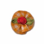 Roosje satijn rood op oranje geruit blad 25 mm (10 stuks)