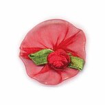 Roosje satijn rood op rood organza blad 30 mm (10 stuks)