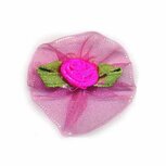 Roosje satijn fuchsia op fuchsia organza blad 30 mm (10 stuks)