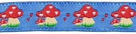 Blauw paddestoel sierband 15 mm (ca. 22 m)
