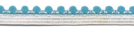Wit-petrol elastiek met bolletjes sierrand 12 mm (ca. 10 meter)