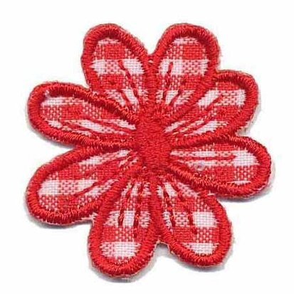 Applicatie geruite bloem rood 35 mm (10 stuks)