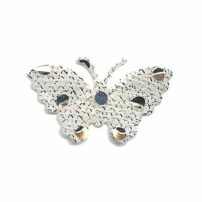 Applicatie glitter vlinder wit/zilver 40 x 25 mm (ca. 25 stuks)