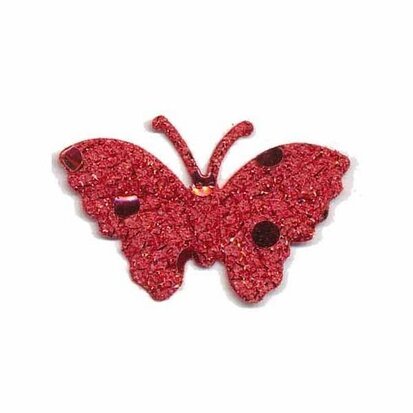 Applicatie glitter vlinder rood 40 x 25 mm (ca. 25 stuks)