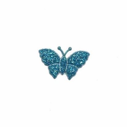 Applicatie glitter vlinder petrol klein 20 x 20 mm (25 stuks)