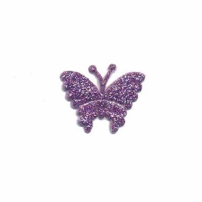 Applicatie glitter vlinder paars klein 20 x 20 mm (25 stuks)
