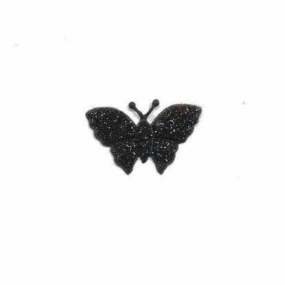 Applicatie glitter vlinder zwart klein 20 x 20 mm (25 stuks)