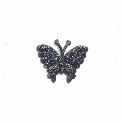 Applicatie glitter vlinder antraciet/zilver klein 20 x 20 mm (25 stuks)