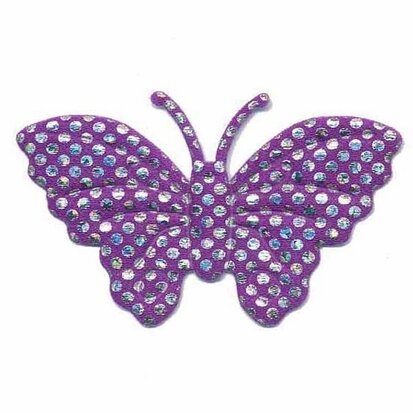 Applicatie glim vlinder paars met zilveren stippen groot 45 x 30 mm (25 stuks)