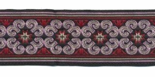 Jacquard/barok stijl sierband zwart-rood-oud roze-zacht groen 25 mm (ca. 22 m)