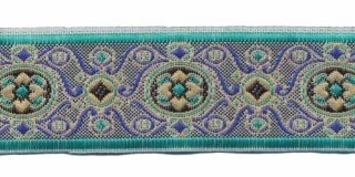 Jacquard/barok stijl sierband turquoise-blauw-zand-zwart 25 mm (ca. 22 m)