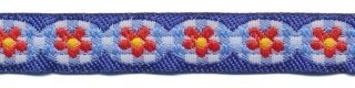 Blauw-wit geruit sierband met rode bloem 12 mm (ca. 22 m)