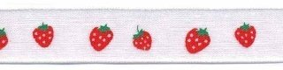 Wit organza lint met rode aardbeien 13 mm (ca. 45 m)