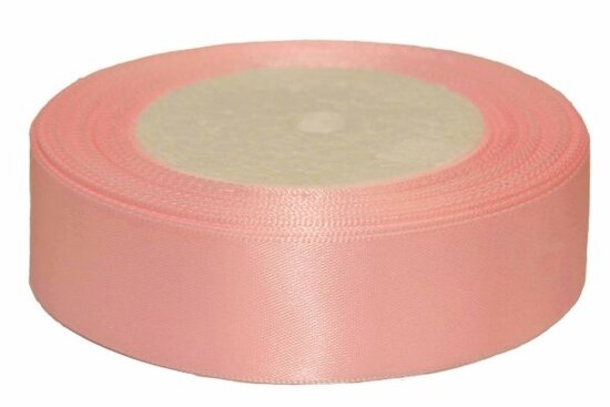Licht roze enkelzijdig satijnband 25 mm (ca. 22 m)