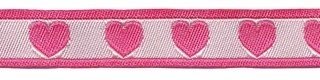 Roze-wit hartjesband 12 mm (ca. 22 m)