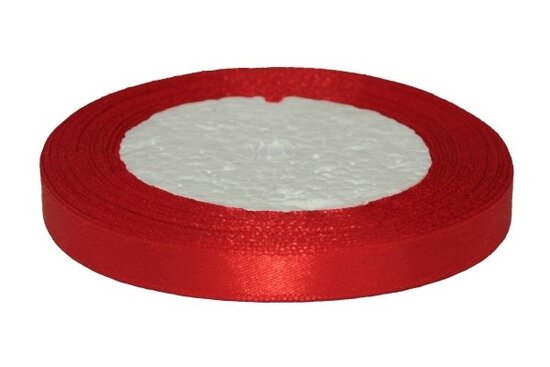 Rood enkelzijdig satijnband 10 mm (ca. 22 m)