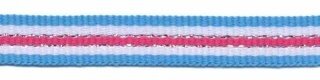 Blauw-wit-zilver-fuchsia streep grosgrain/ribsband 10 mm (ca. 45 m)