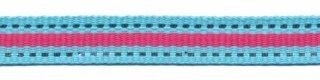 Aqua blauw-zilver-fuchsia streep grosgrain/ribsband 10 mm (ca. 45 m)