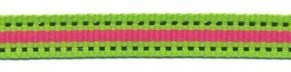 Gifgroen-zilver-fuchsia streep grosgrain/ribsband 10 mm (ca. 45 m)