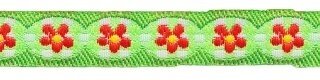Groen-rood-wit geruit sierband met rode bloem 12 mm (ca. 22 m)