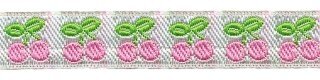 Roze-wit-groen kersjes band 12 mm (ca. 22 m)