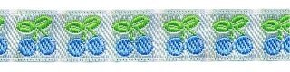 Blauw-wit-groen kersjes band 12 mm (ca. 22 m)