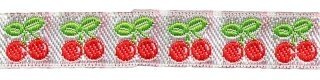 Rood-wit-groen kersjes band 12 mm (ca. 22 m)