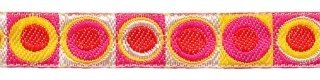 Fuchsia-rood-geel-wit retro sierband 12 mm (ca. 22 m)