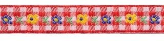Rood-wit geruit bloemband 12 mm (ca. 22 m)