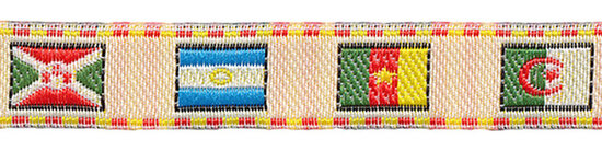 Creme-vlaggen sierband met rood-geel randje 12 mm (ca. 22 m)