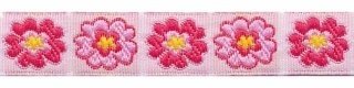Roze-fuchsia-geel-wit bloemband 12 mm (ca. 22 m)
