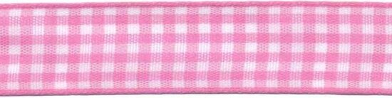 Ruit band roze-wit 15 mm (ca. 45 m)