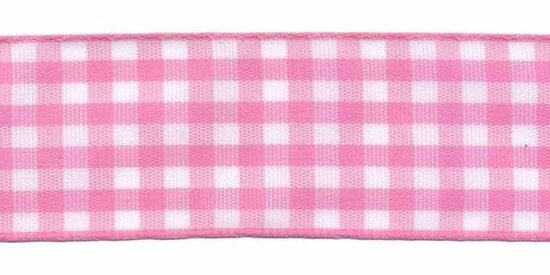 Ruit band roze-wit 25 mm (ca. 45 m)