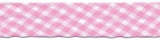Roze-wit geruit biaisband 13 mm (ca. 10 meter)