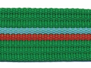 Tassenband 38 mm streep groen/aqua/rood (ca. 5 m)