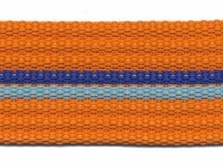 Tassenband 38 mm streep oranje/aqua/blauw (ca. 5 m)