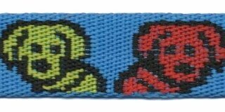 Tassenband 25 mm hondjes blauw/zwart/geel/rood dubbelzijdig (ca. 5 m)